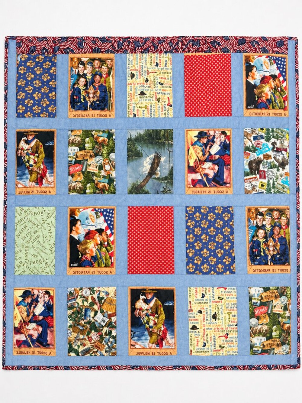 Handmade Boy Scouts Quilt 55x51 Patriotic Patchwork Camping Scout Throw Blanket
